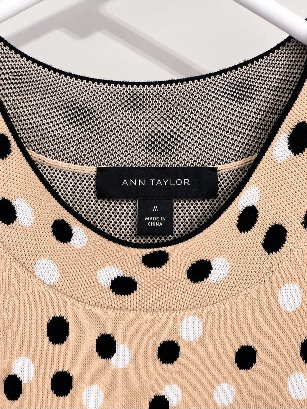 Ann Taylor Polka Dot Sleeveless Knit Top Tan Black White